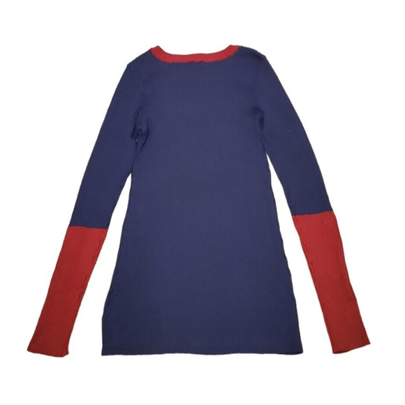 DG2 Diane Gilman Sweater Ribbed Gold Buttons Stretch Blue Maroon Women XS NEW - Picture 2 of 4